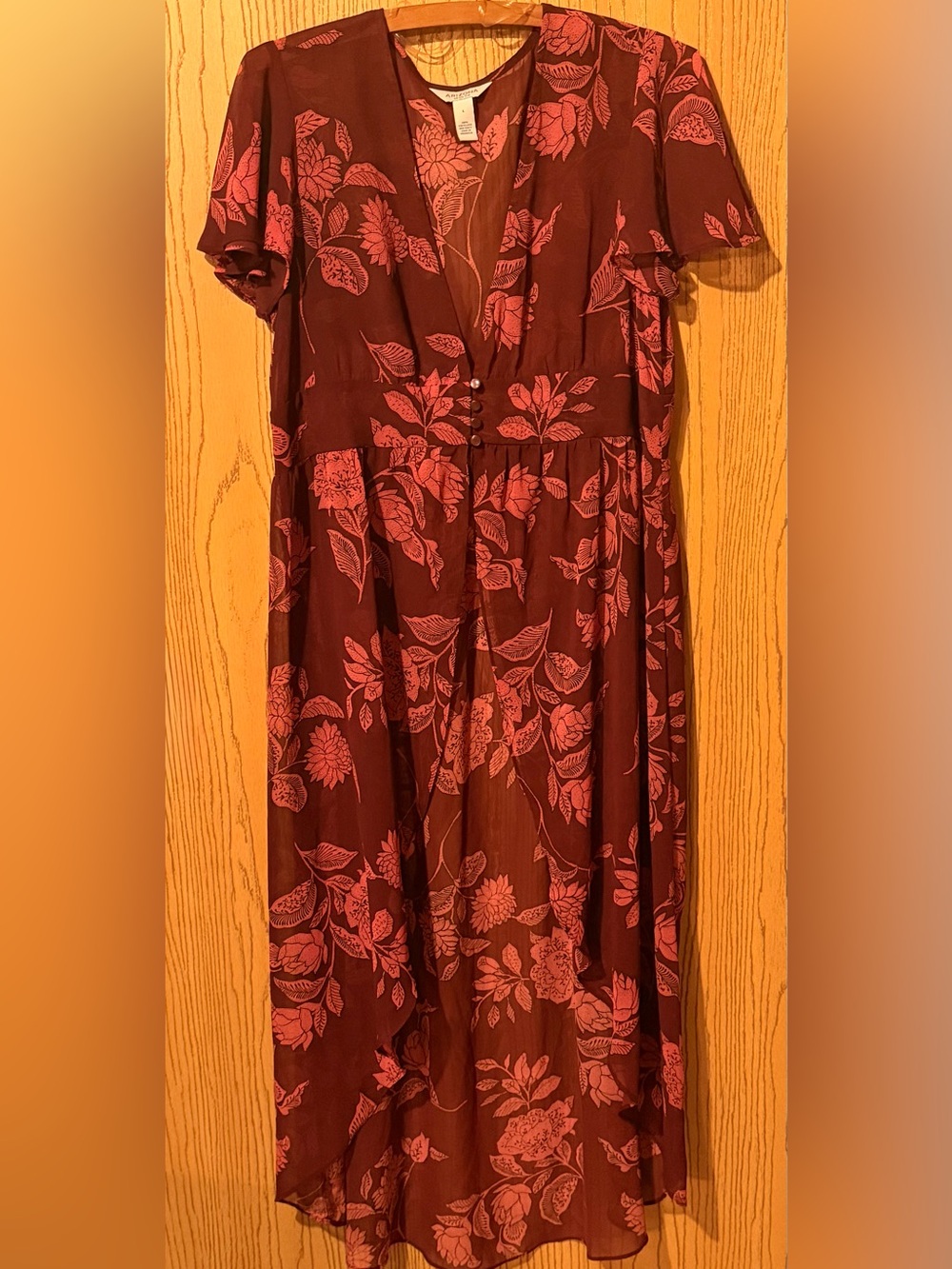 Floral V-Neck Top/Cover up  in Burgundy and Rose